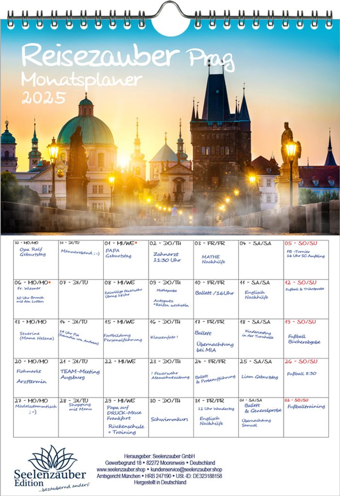 Reisezauber Prag Planer DIN A4 Kalender für 2025 Tschechien Urlaub Ferien - Seelenzauber