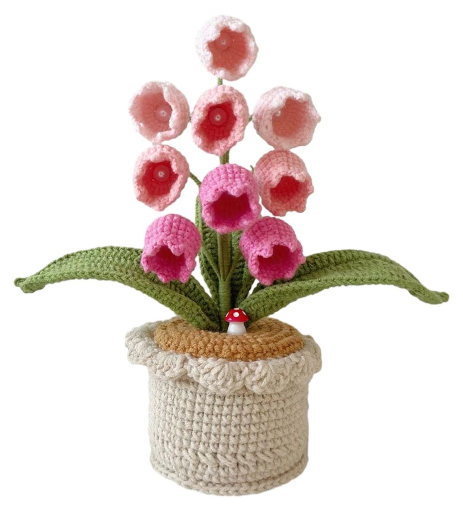Gehäkelte Topfglockenblume, handgefertigte Strickblumendekoration, künstliche handgewebte Blume, Tischdekoration für Zuhause oder Büro