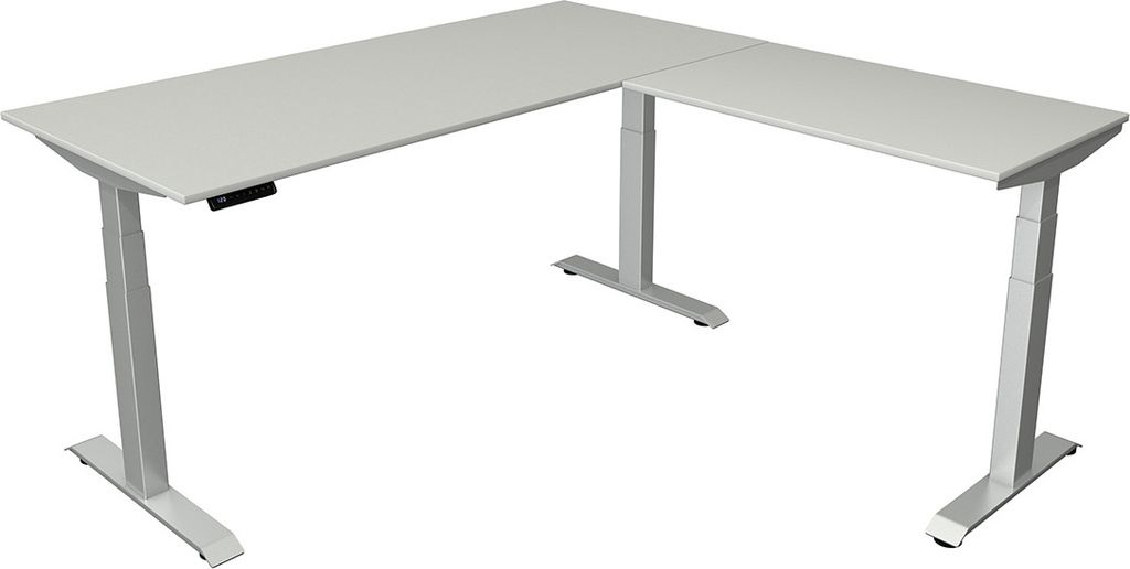 Kerkmann Move 4 elektrisch höhenverstellbarer Schreibtisch lichtgrau rechteckig, T-Fuß-Gestell silber 180,0 x 180,0 cm