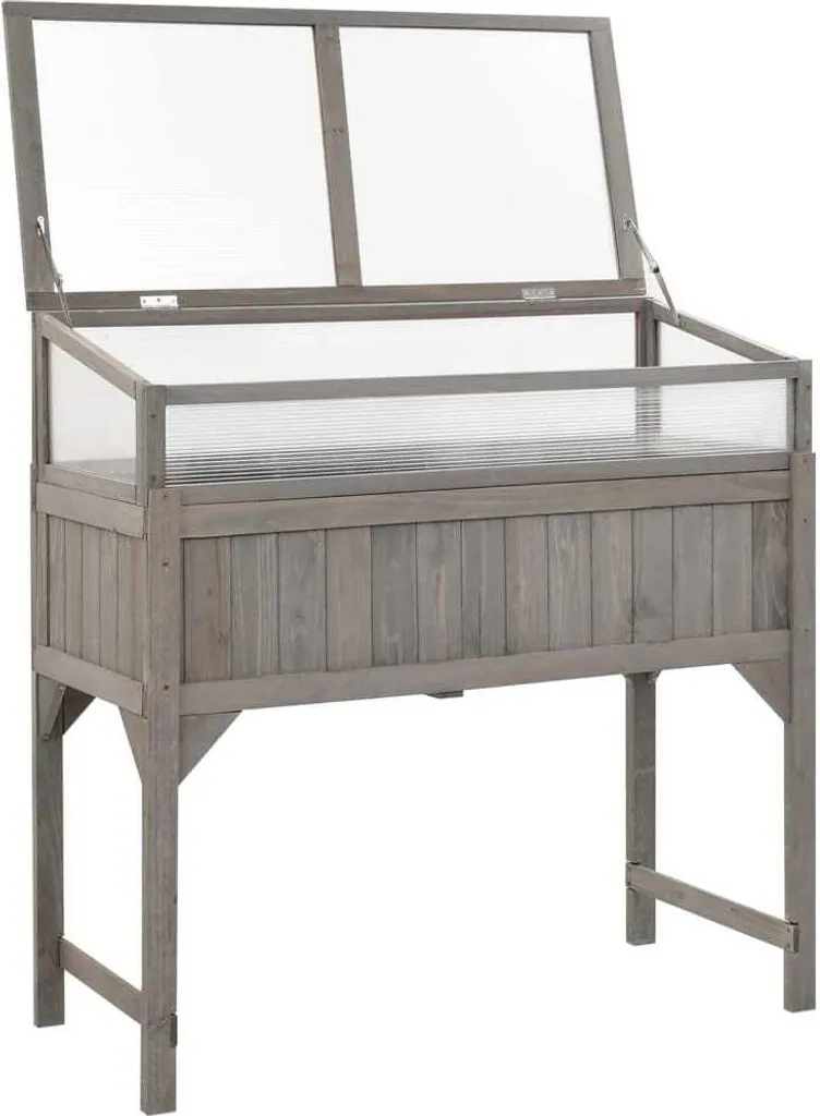 Serre de jardin avec jardinière sur pied 110cm bois de sapin naturel