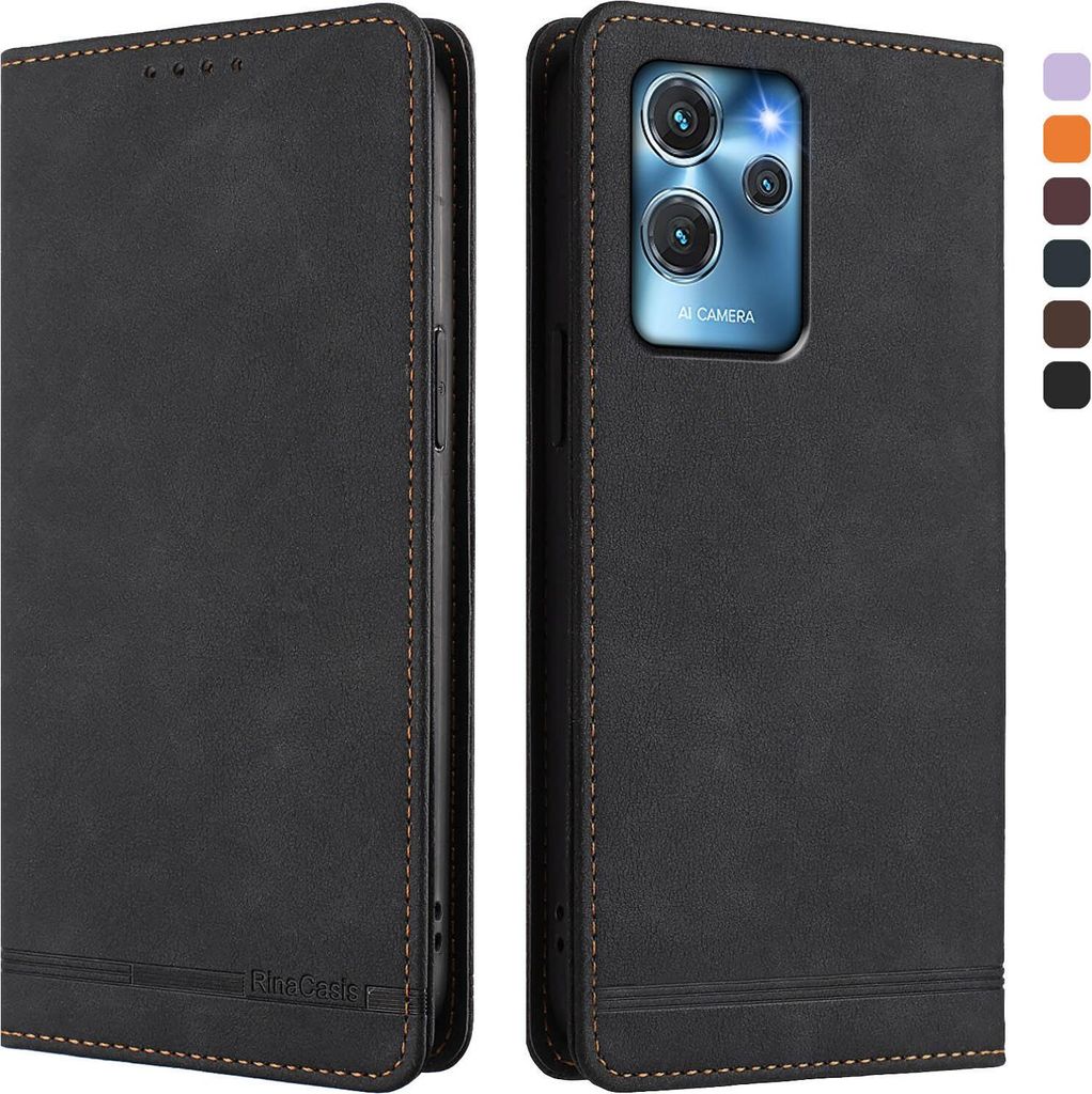 Hülle für Oukitel C32, Retro Kunstleder Ständer Klapphülle mit Kartenfächer und Magnetische Schwarz