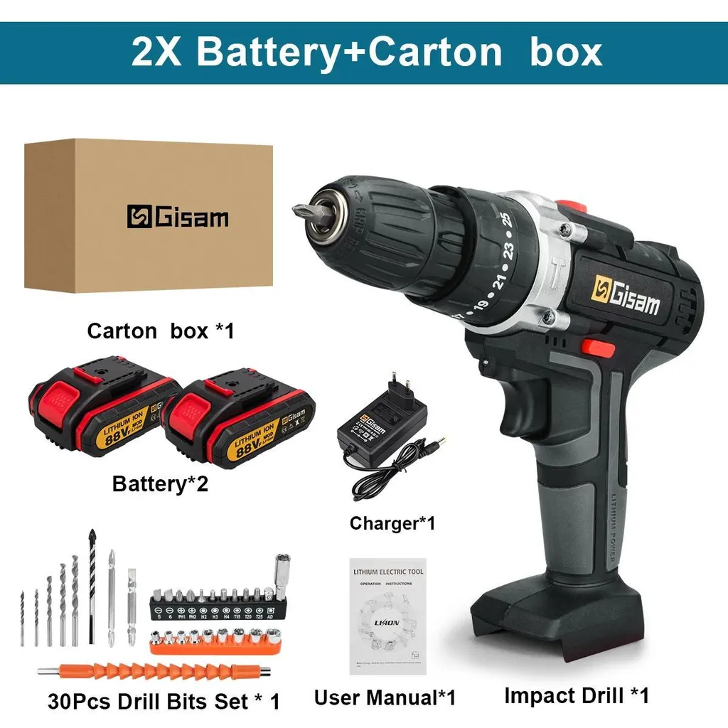 Perceuse visseuse sans fil dorée 88VF 25+3 positions avec coffret carton