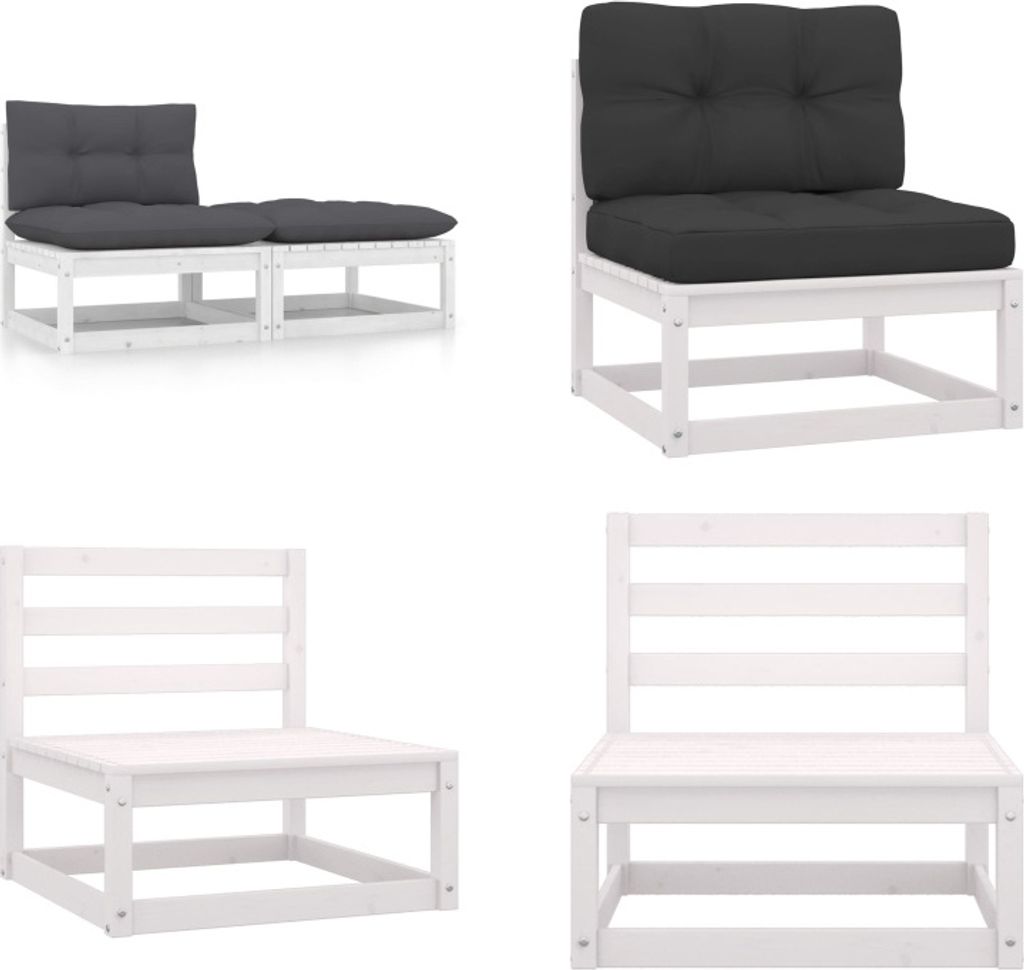 vidaXL 2 tlg. Garten Lounge Set mit Kissen Weiß Kiefer Massivholz - Garten-Lounge-Set - Garten-Lounge-Sets - Holz-Loungemöbel - Holz-Gartenmöbel