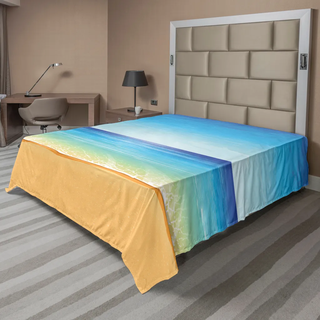 Drap de lit doux imprimé Océan Paradise 266x260 cm effet sable et eau