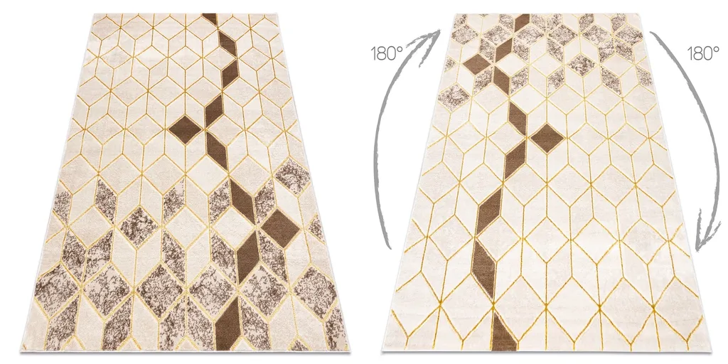 Tapis 3D structurel beige en molleton doux avec motif cube géométrique