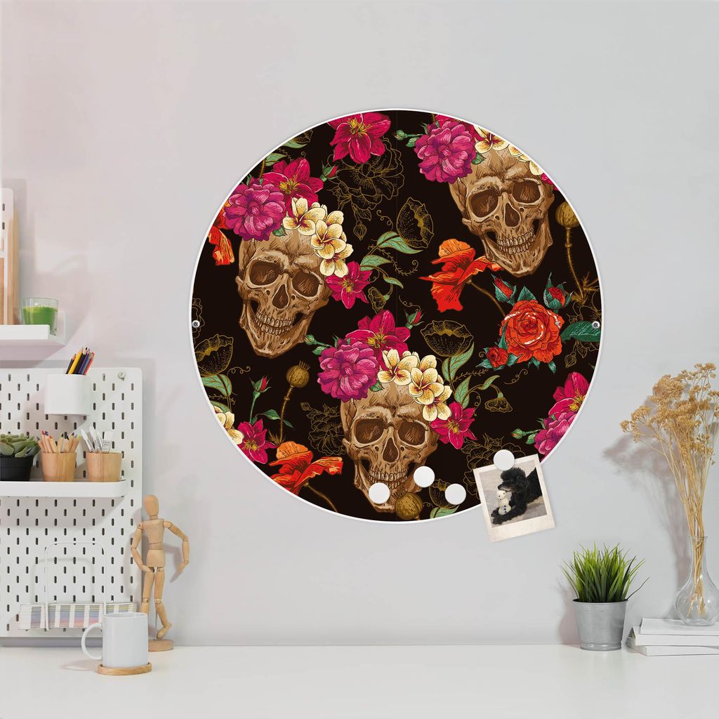 Design Stahlmagnettafel Weiß Rund 47cm Los Dias de Muertos