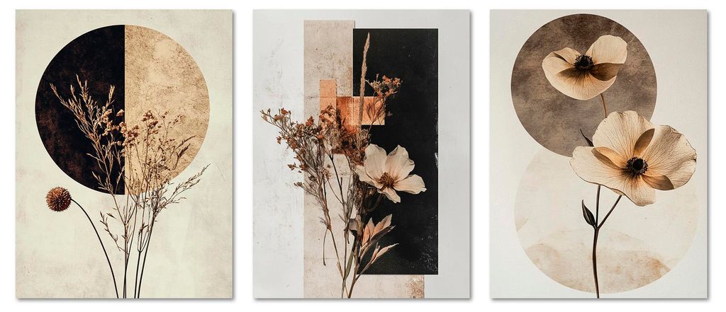 ARTFAVES Poster Set - Abstract Flower Art 1 I mehrteilige Bilderwand für Wohnzimmer, Schlafzimmer I Wandbilder Trockeblumen I ohne Bilderrahmen