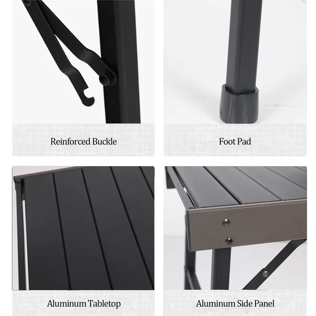 Table de camping pliable ultra légère et résistante en aluminium gris - 9