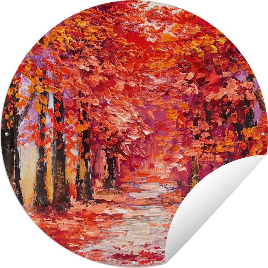 MuchoWow Gartenposter Outdoor-Poster Rund Gemälde - Bäume - Herbst - Ölgemälde Ø 150 cm Gartendeko Rundes Poster draußen