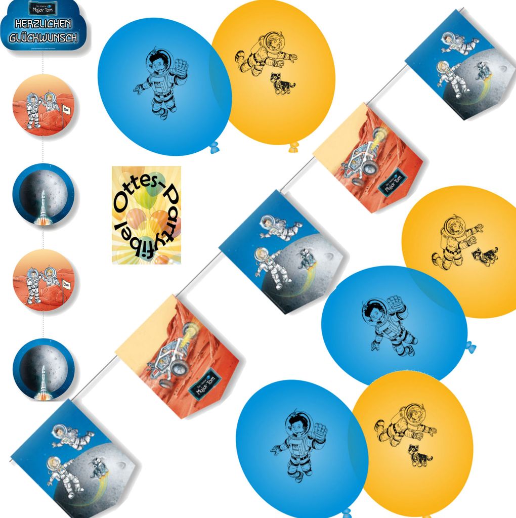Der-kleine-Major-Tom-Party-Deko-Set Wimpelkette + Luftballons + Happy Birthday Deckenhänger