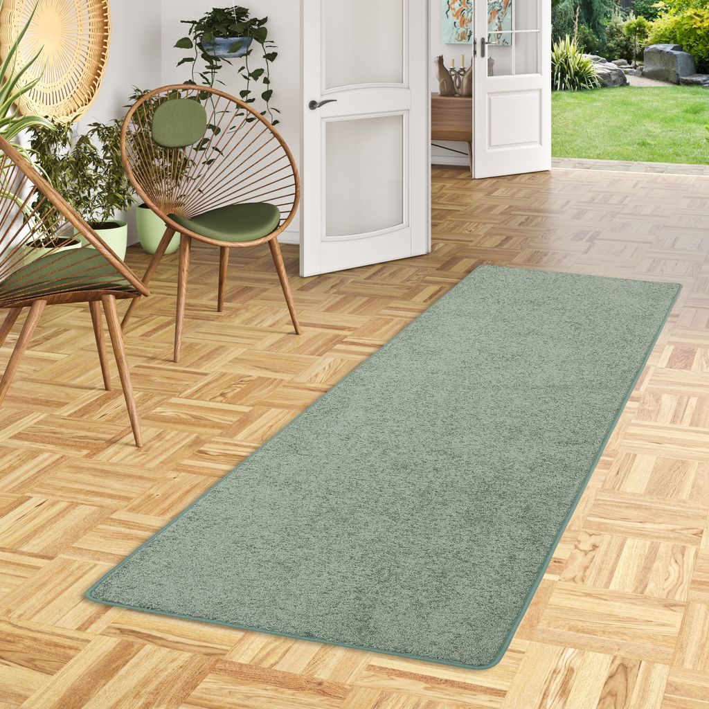 Hochflor Langflor Teppich Läufer Cottage Einfarbig, Größe:80x400 cm, Farbe:Mintgrün