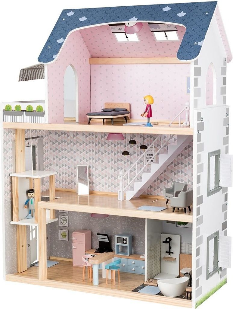 Playtive Holz Puppenhaus 28-teilig 64 x 80 x 31 cm Fördert Produktbild 