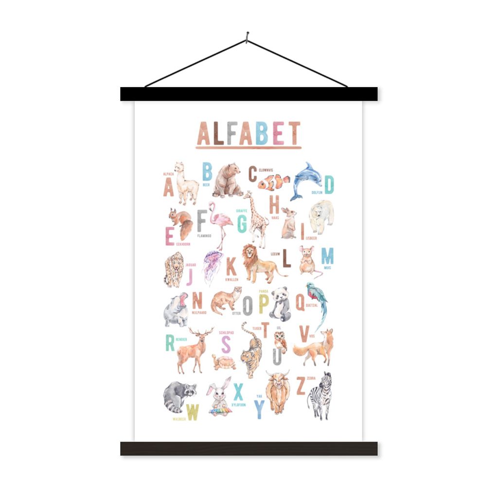 MuchoWow Textilposter Alphabet - Tiere - Kinder 40x60 cm mit schwarzem Rahmen - Wanddekorationen