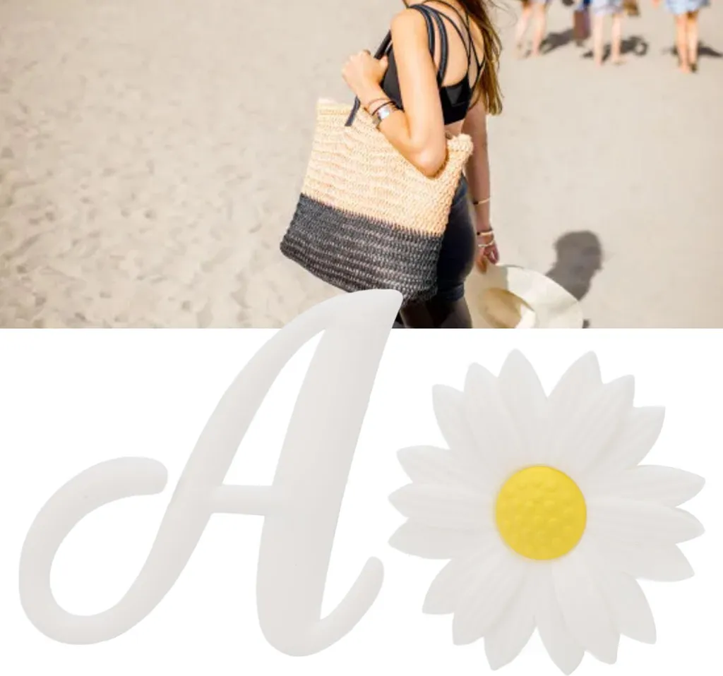 Accessori Borse Spiaggia 2pz: Lettera A e Fiore Bianco in Silicone - 4