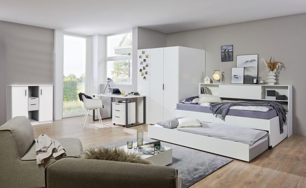 Jugendzimmer Norderney von Wimex 8 teiliges Komplett Set in Weiß mit begehbarem Kleiderschrank - Jugendzimmer Kinderzimmer Möbel Teenagerzimmer