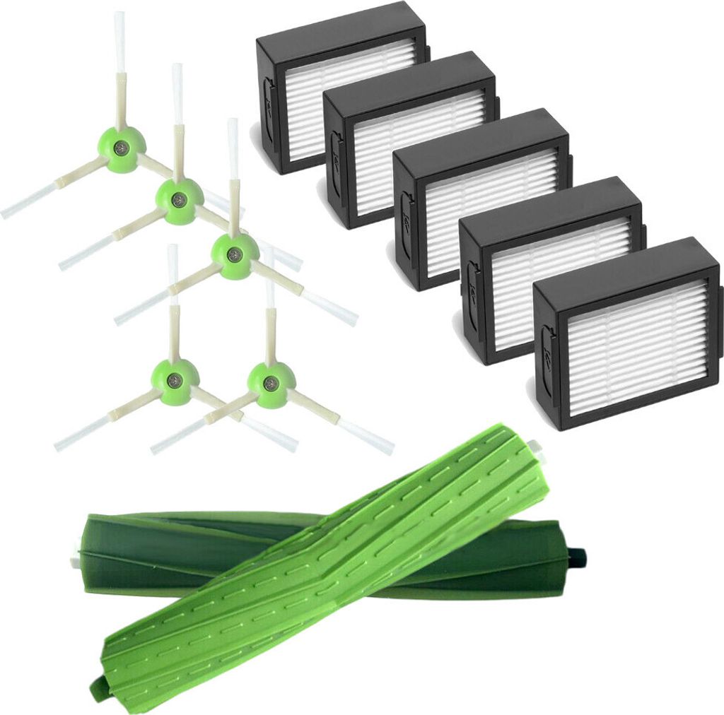 Zubehör-Set für iRobot Roomba i7 i7+ E5 E6 E7 Roboter-Staubsauger Ersatzteile 2er-Set Gummibürsten, 5 Hepa-Filter, 5 Seitenbürsten