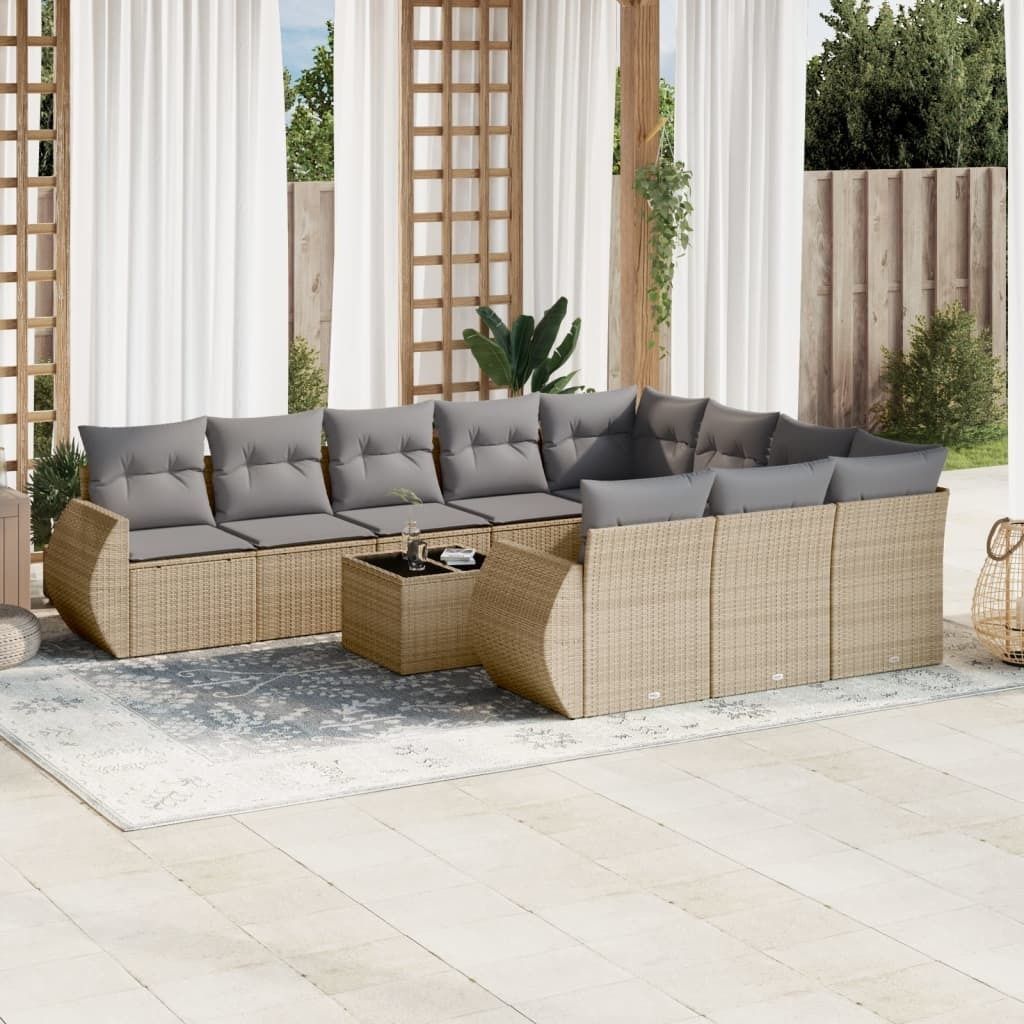 Maison Exclusive - 11-tlg. Garten-Sofagarnitur mit Kissen Beige Poly Rattan
