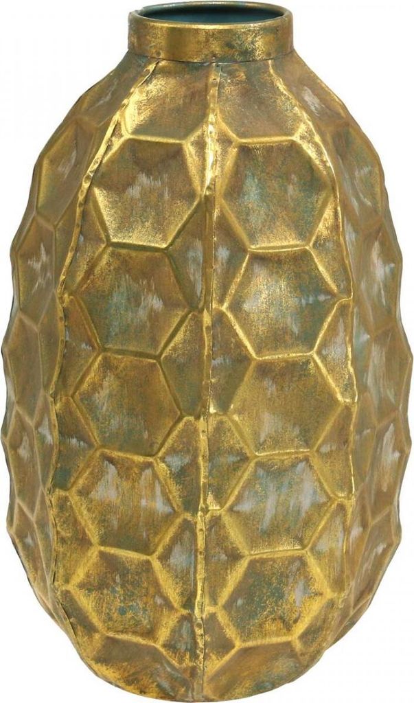 Goldene Vintage Vase Blumenvase Wabenoptik Antik-Look Metall Ø23cm H39cm Deko Bodenvase