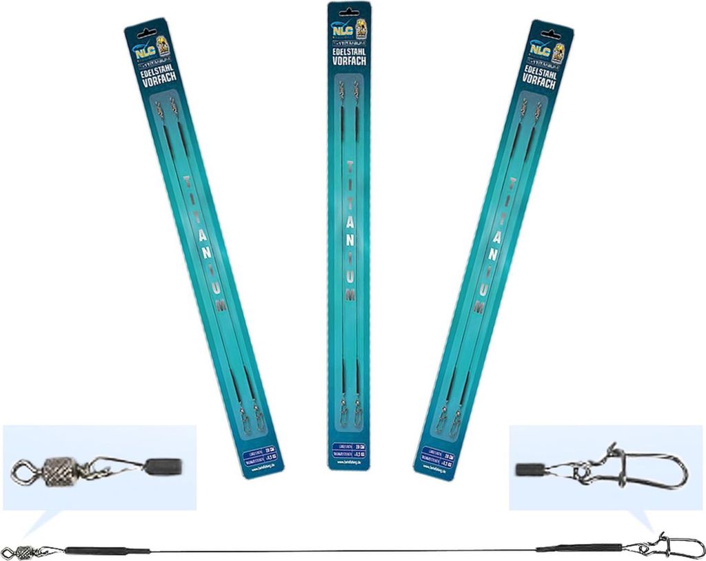 2 Stk Titanium Vorfächer 1x1 mit Wirbel 30 cm 15 kg