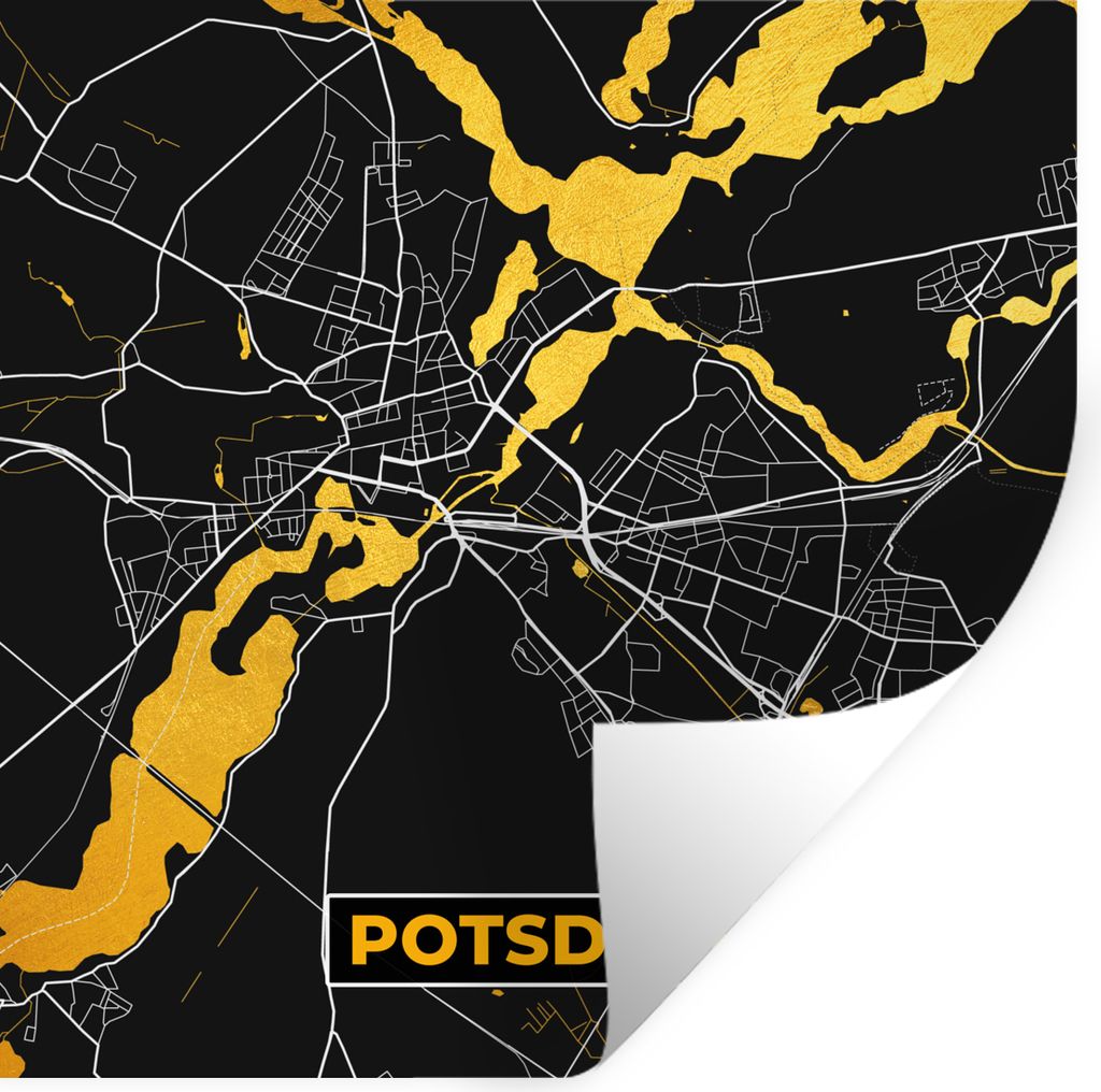 MuchoWow Wandtattoo Wandsticker Wandaufkleber Potsdam - Stadtplan - Gold - Karte - Deutschland 30x30 cm Selbstklebend und Repositionierbar - Repo...
