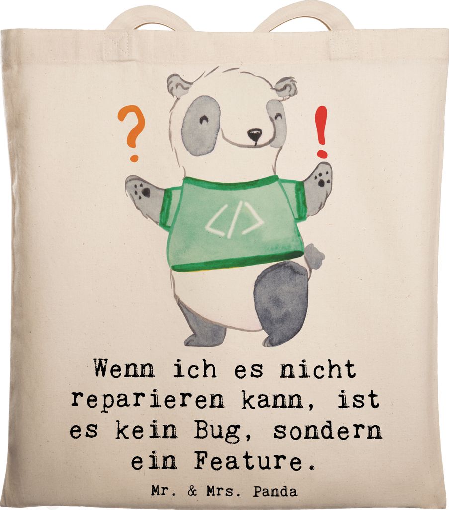 Mr. & Mrs. Panda Baumwolltasche Feature Charme - Transparent - Geschenk, Tote Bag, Programmierer, Tasche, Softwareentwickler, Softwareentwicklung, ...