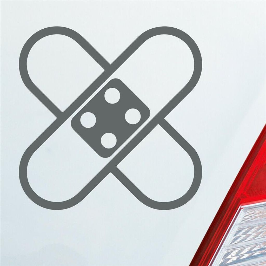 Auto Aufkleber Pflaster Tuning Crash Medizin 10x10 cm Grau Sticker Heckscheibenaufkleber