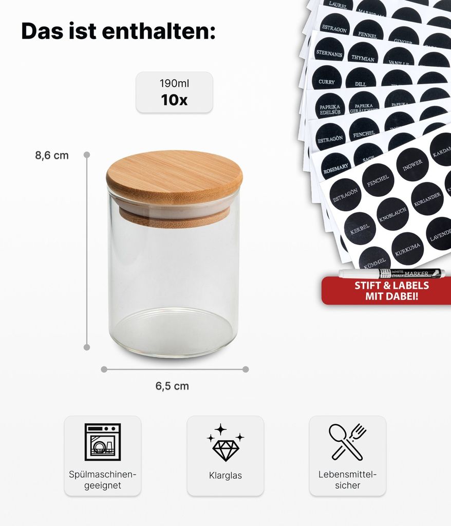 10er Set -DECO HAUS Luftdichte Vorratsgläser mit Produktbild 2