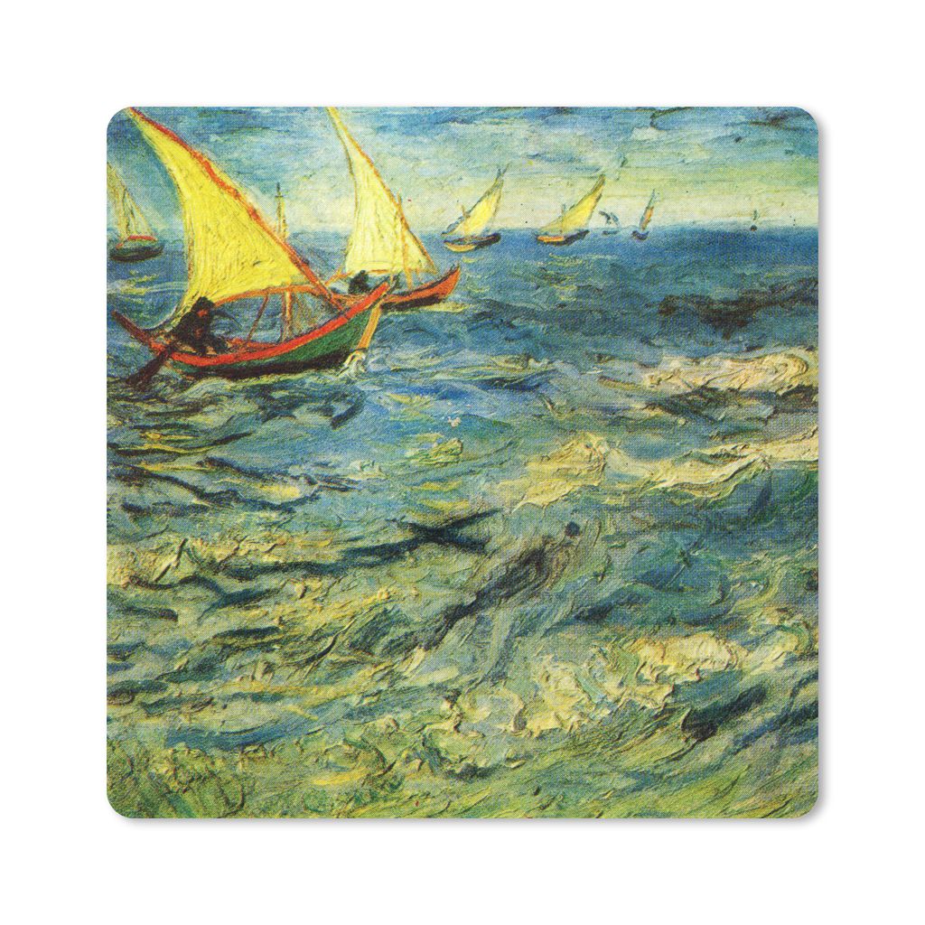 MuchoWow Mauspad Mousepad Fischerboote auf dem Meer - Vincent van Gogh 30x30 cm - Mousepads - Maus Mat - Pad - Mausunterlage - Gaming