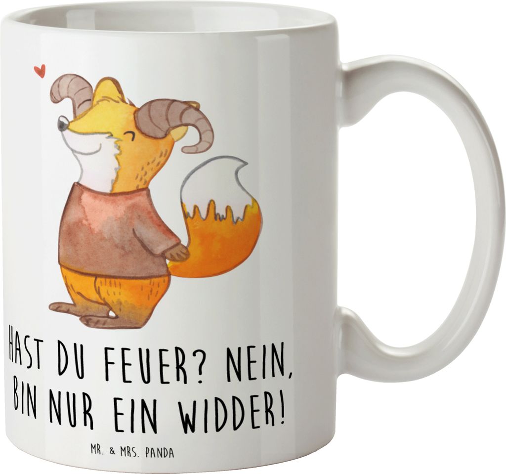 Mr. & Mrs. Panda Kaffeetasse Widder Feuer - Weiß - Geschenk, Tierkreiszeichen, Keramiktasse, Tasse, Persönlich, bedruckt, Feuerzeichen, Keramikbe...