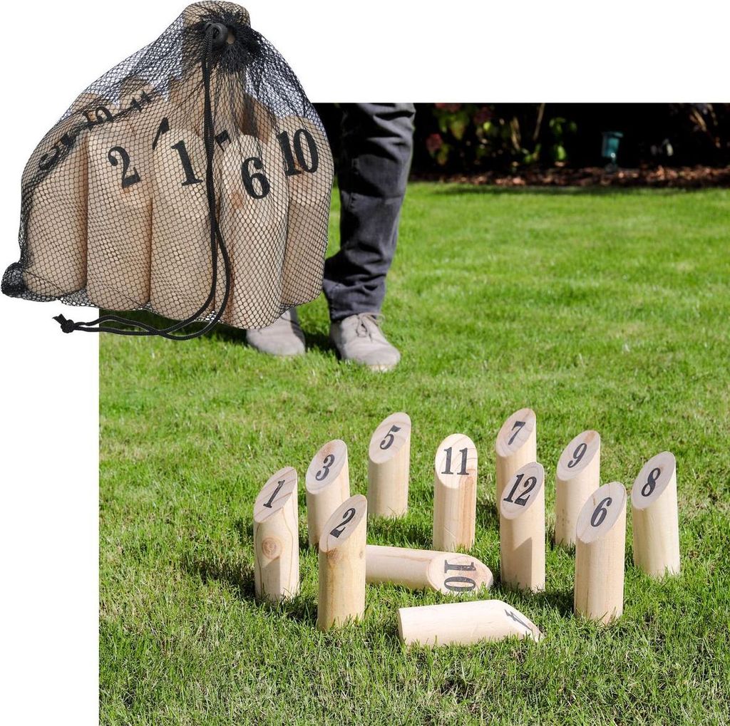 Finn Kubb Wurfspiel Holzspielzeug 12 Spielhölzer 1 Wurfholz Produktbild 