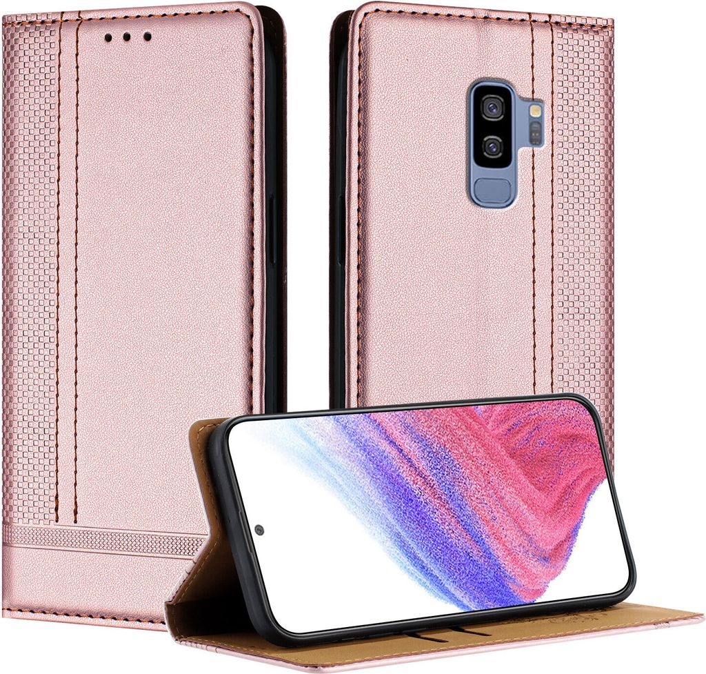 Handyhülle für Samsung Galaxy S9 Plus Leder Flip Klappbare Schutzhülle mit Standfunktion Pink