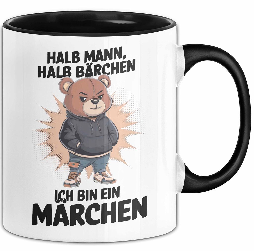 Bärtige Männer Tasse Geschenk Lustige Geschenkidee Spruch Halb Mann Halb Bärchen (Schwarz)