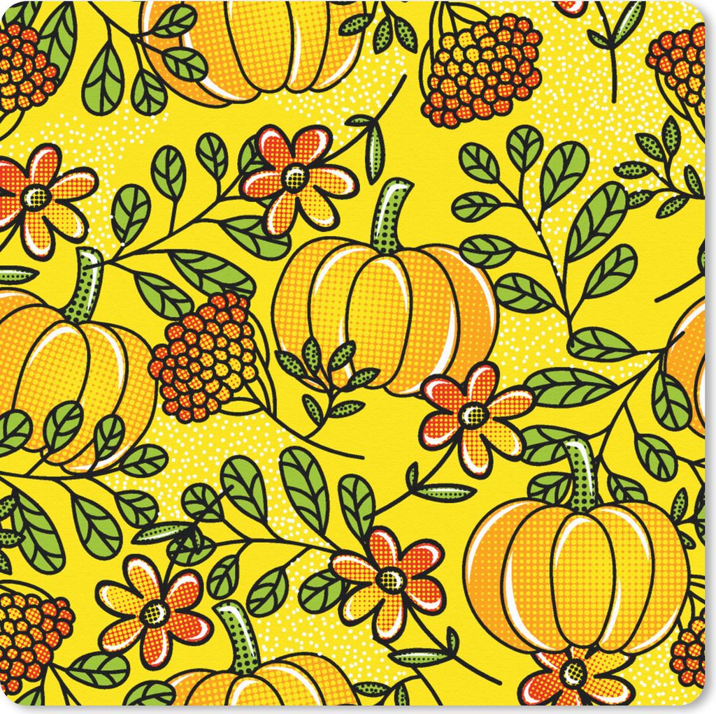 MuchoWow Mauspad Mousepad Kürbisse - Muster - Blumen 20x20 cm - Mousepads - Maus Mat - Pad - Mausunterlage - Desk Mat - Bureauartikeln