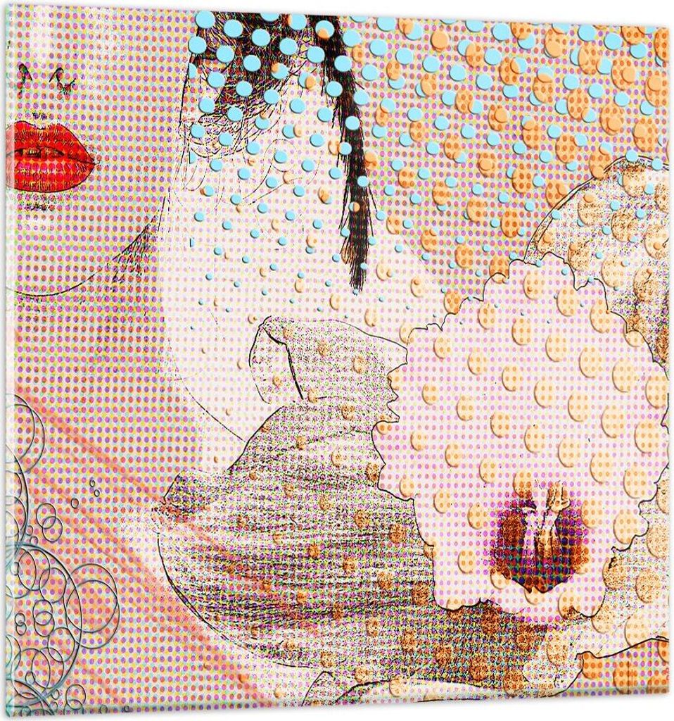 Bilder auf glas - Blume Dame Kleid Eleganz - 40x40cm - Glasbilder - Wandbilder - Kunstdruck - zum Aufhängen bereit - Wanddekoration aus Glas - Gla...