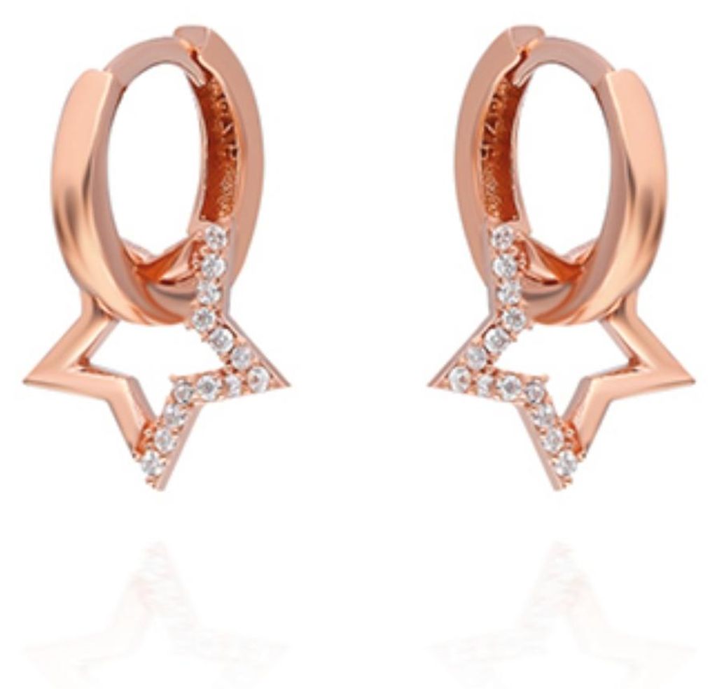 Creolen 925 Silber Rosegold – Elegante Ohrhänger mit Stern-Anhänger & Zirkonia Besatz