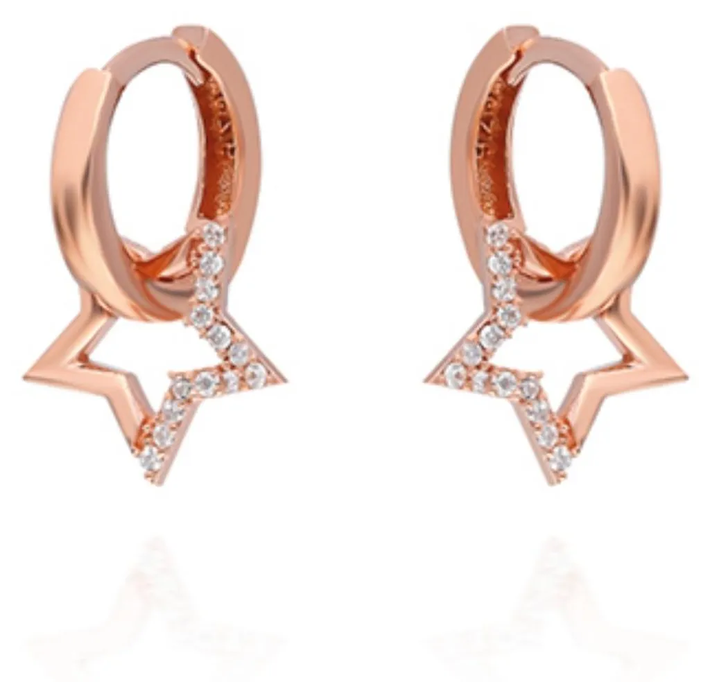 Créoles en Argent 925 et Or Rose avec Pendentif Étoile et Strass Brillants