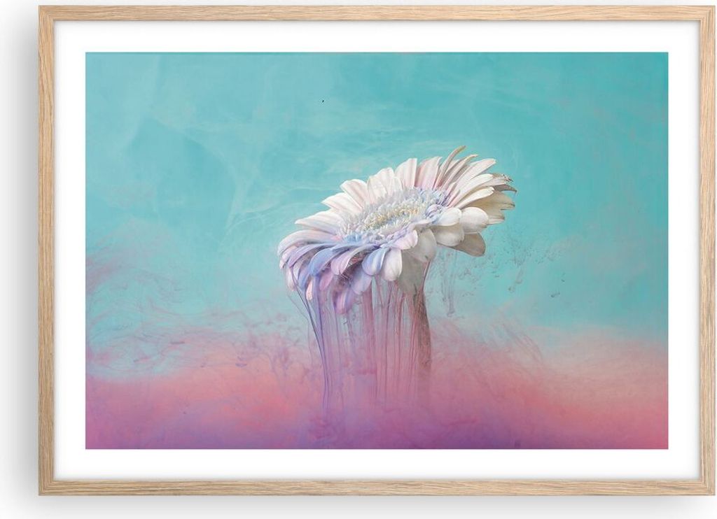Gerahmtes Poster - Rahmen in heller Eiche - Modern Grafik Blume - 70x50 cm - Wand Bild - Wanddeko - Wandbilder - Kunstposter - Wandposter - Bilderr...