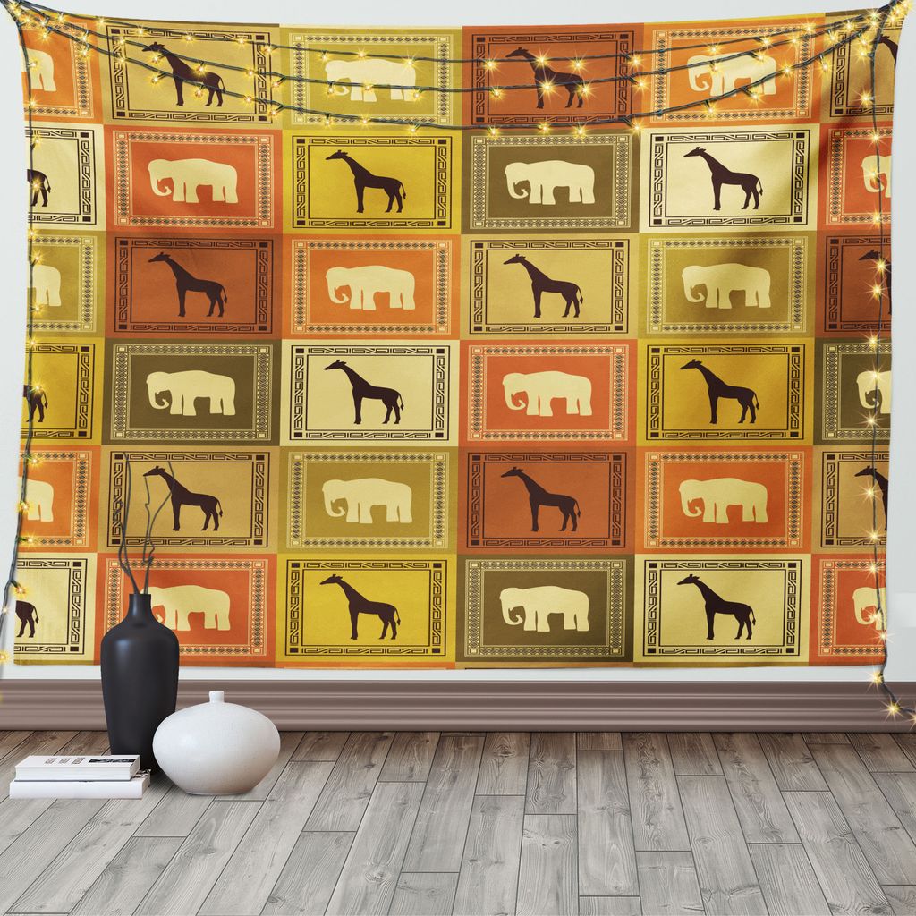 ABAKUHAUS Jahrgang Wandteppich, Afrikanische Tiere Muster, Wohnzimmer Schlafzimmer Heim Seidiges Satin Wandteppich, 200 x 150 cm, Schwarz und Braun