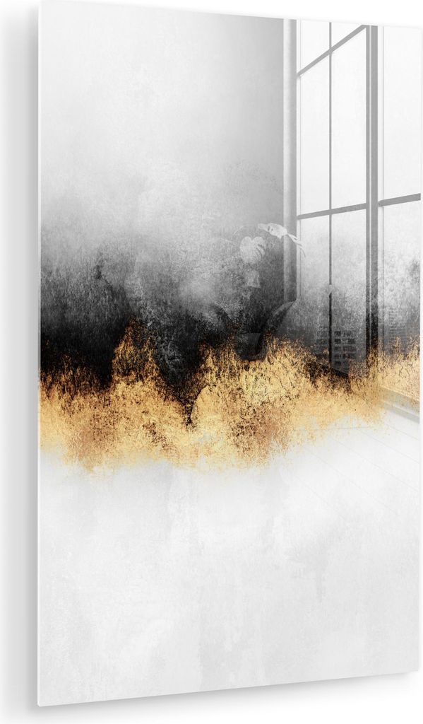 MuchoWow Glasbilder - Bilder auf Wandbild - Foto auf Glas Gold - Chic - Abstrakt - Schwarz - Weiß - Luxus 40x60 cm Wanddekoration aus Glas - Acryl...