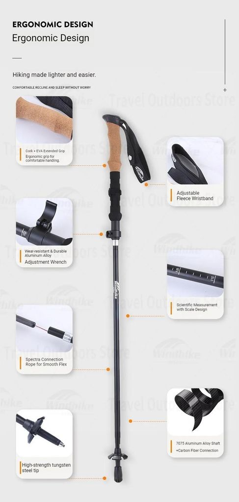 Trekkingstock - Faltbarer 5-teiliger Wanderstock Größe L 1 Stück - Verstellbar 115–135 cm - 7075 Aluminium Carbon - EVA Korkgriff - Wolframsta...