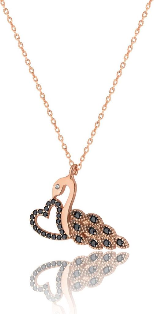925 Silber Kette Schwan mit Herz – Damen Collier Schwan-Anhänger Zirkonia Silber