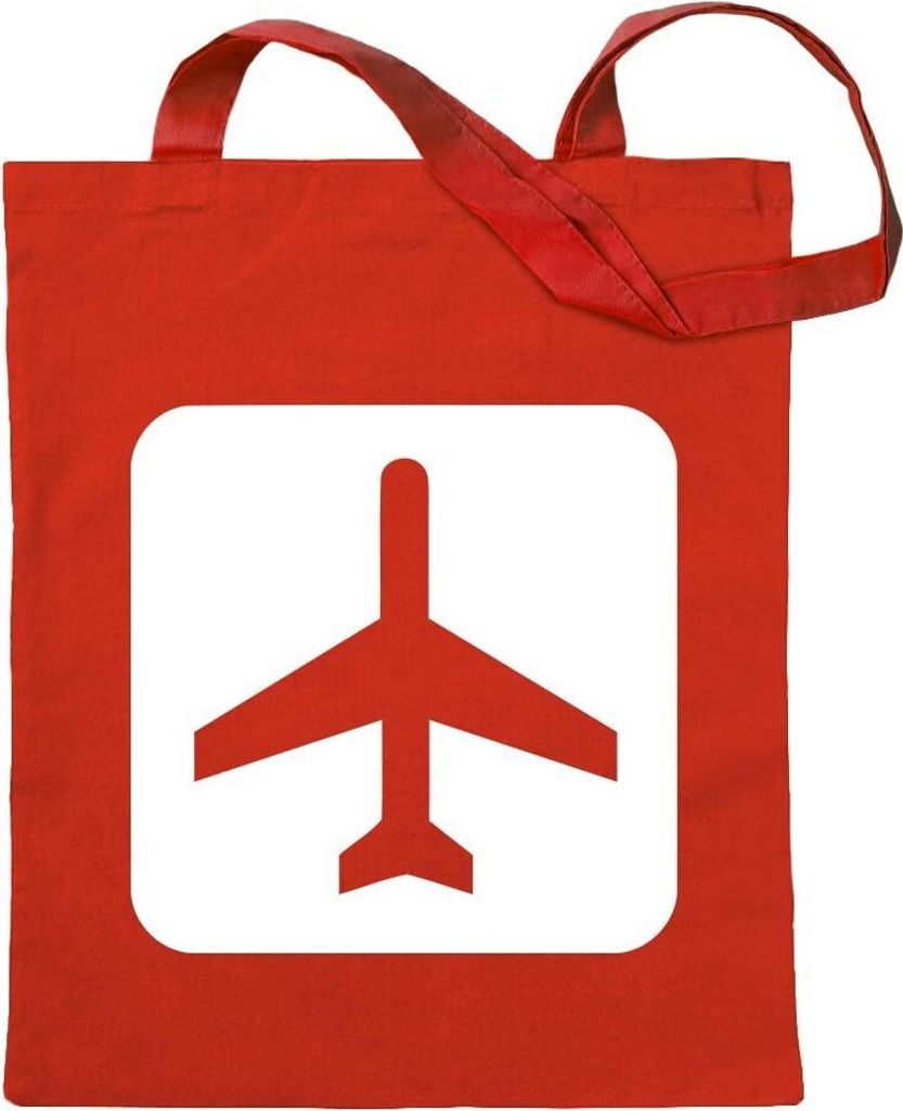 Kiwistar - Baumwolltasche - rot - Flughafen Flugplatz Piktogramme - Tragetasche Stoffbeutel Umhängetasche langer Henkel