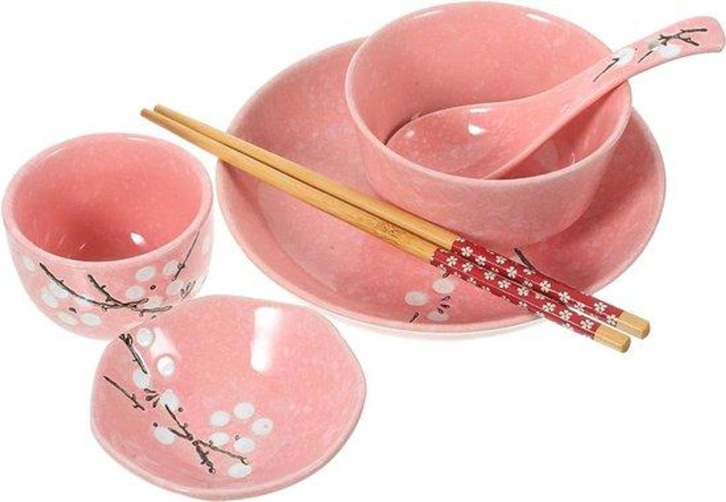 Japanische Stil Schalen-Set - Keramik-Commenset - rosa Porzellan-Nudelschale Udon-Salat-Suppe