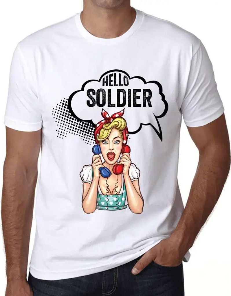 Herren Grafik T-Shirt Hallo Soldat – Hello Soldier – Öko-Verantwortlich Vintage Jahrgang Kurzarm Lustige Druck Geburtstag Geschenk Mann