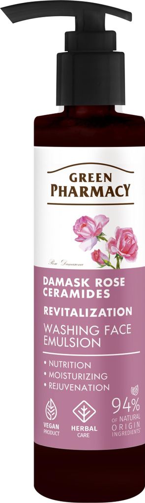 GREEN PHARMACY Revitalisierende Gesichtsreinigungsemulsion mit Damaszenerrose und Ceramiden, 150 ml