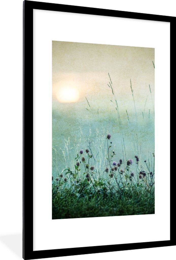 MuchoWow Gerahmtes Poster Natur - Vintage - Blumen - Sonne 60x90 cm - Poster mit Schwarzem Bilderrahmen Wandposter Rahmen Foto Bilder - Dekoratio...