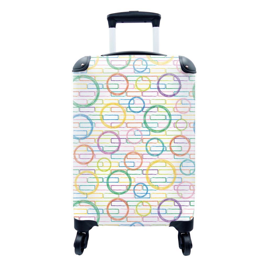 MuchoWow Koffer Handgepäck Trolley Rollkoffer Kleine Reisekoffer mit 4 Rollen - Wand - Kreis - Muster - Cabin Size < 55x40x23 cm & 55x40x20 cm -...