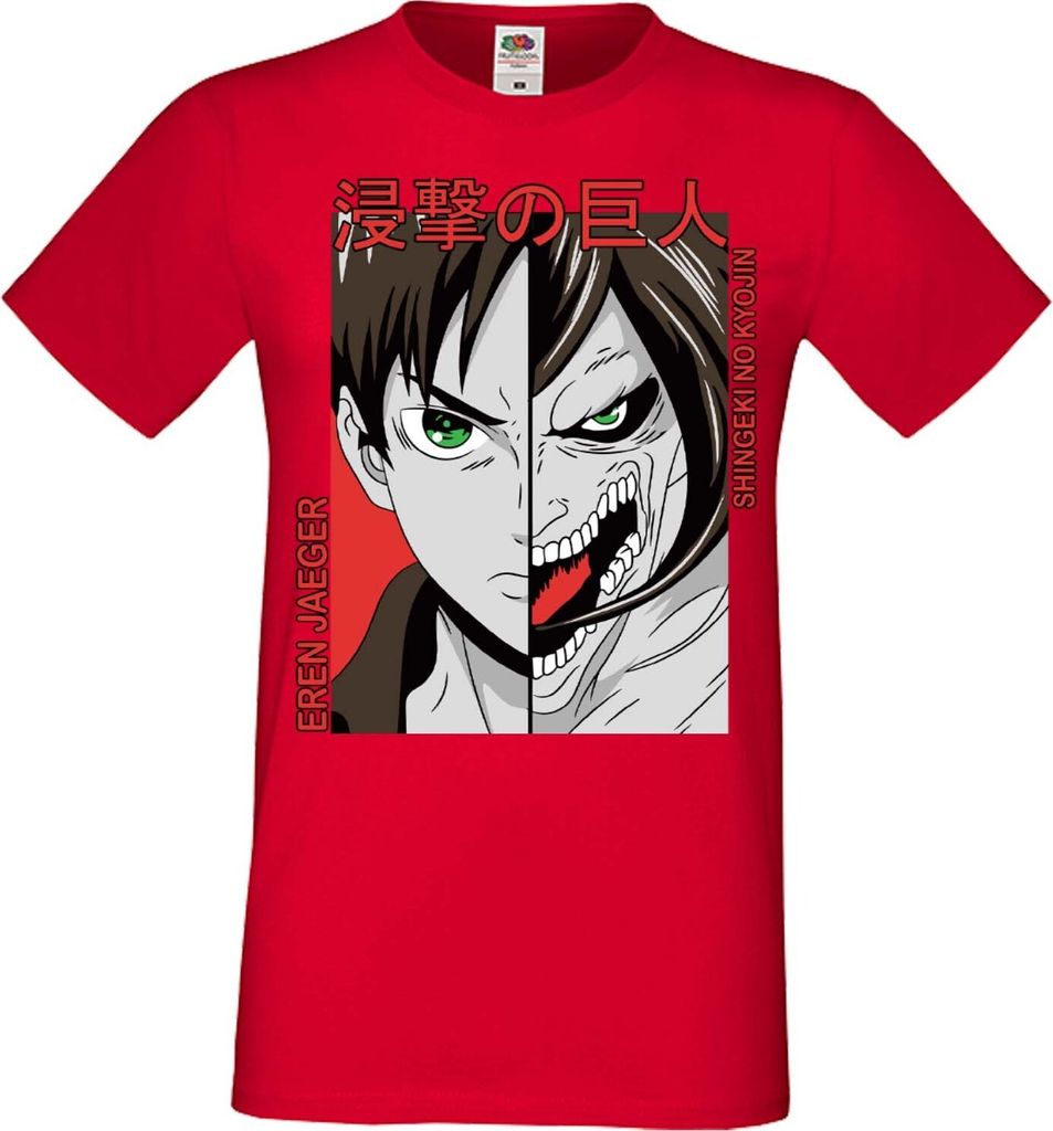 Herren T-Shirt Manga Anime Attack Anime On Titan Eren Jaeger 01 Jaeger, Man L / Rot