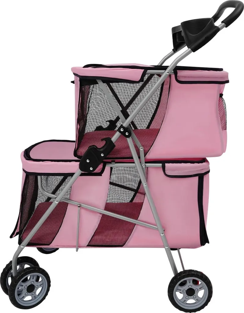 Poussette Double pour Chien et Chat Rose - Pliable et Robuste 20kg Max