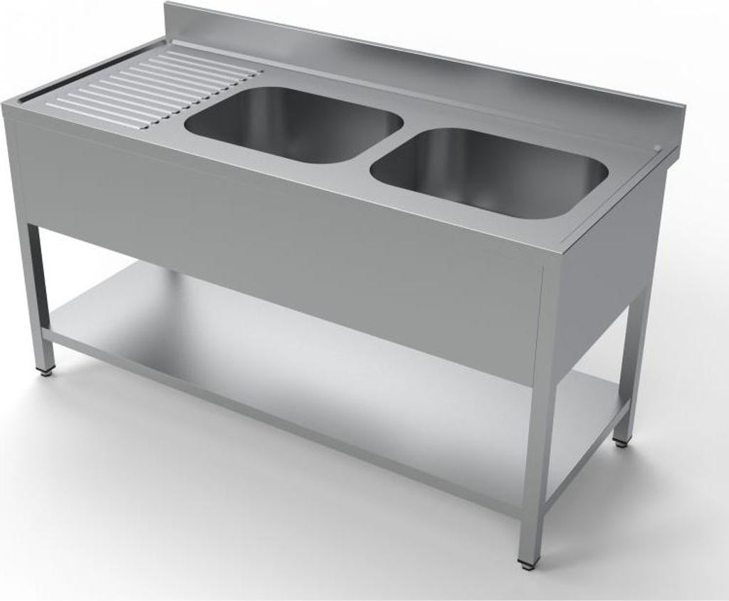 Combisteel Spültisch 2 Becken rechts mit Grundboden aus Edelstahl 1600x700x850mm